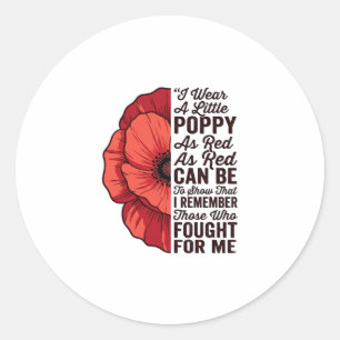 Red Poppy Remembrance Quote Vector Shirt Design_1 Classic Round Sticker