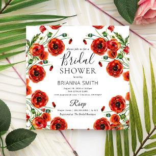 Red Poppy Romantic Floral Elegant Bridal shower  Invitation