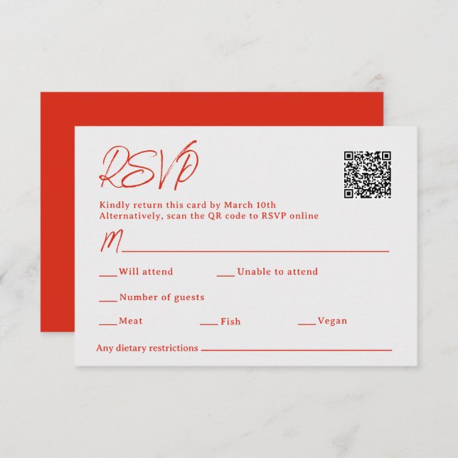 Red Poppy Sacan QR Code Wedding RSVP Card (Front/Back)