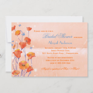 Red Poppy Salmon Coloured Bridal Shower Invitation