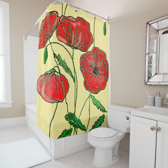 Red Poppy Shower Curtain - Your Colour (In Situ)