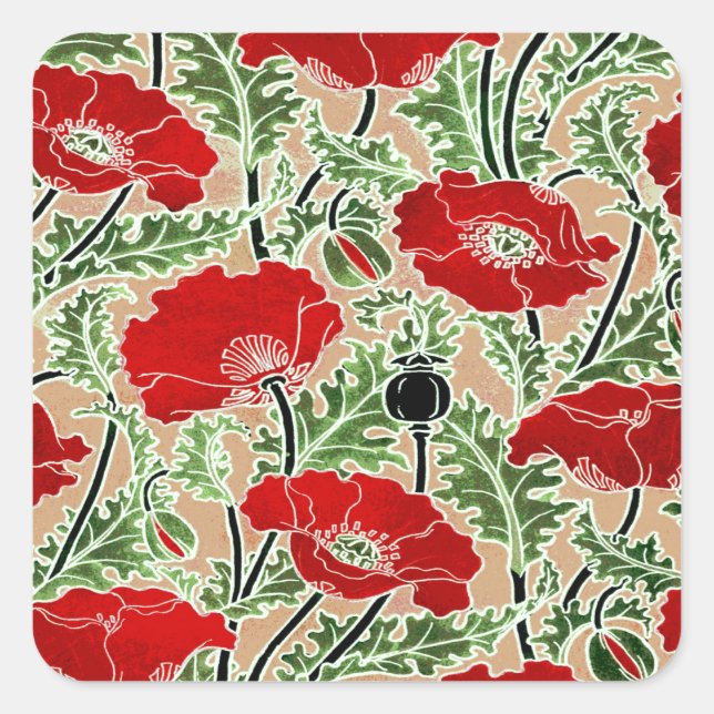 Red Poppy Square Sticker (Front)