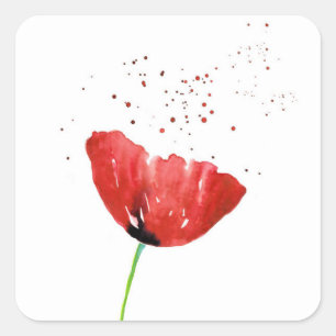 Red Poppy Square Sticker