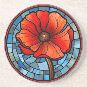 Red Poppy Stained Glass Coaster