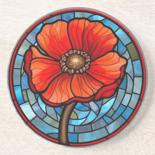 Red Poppy Stained Glass Coaster