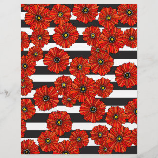 Red poppy stripe scrapbook paper 8.5x11