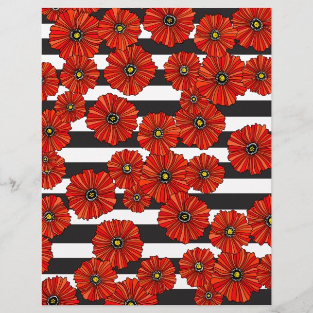 Red poppy stripe scrapbook paper 8.5x11 (Front)