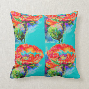 Red Poppy - teal Cushion