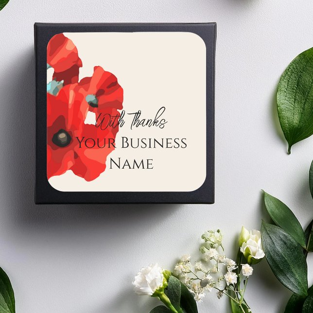Red Poppy Thank You Square Sticker (Creator Uploaded)
