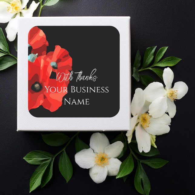 Red Poppy Thank You Square Sticker (Creator Uploaded)
