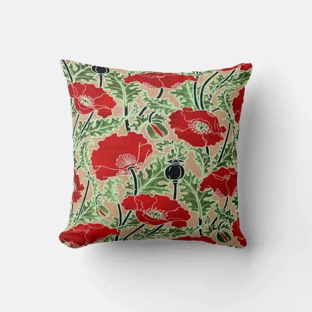 Red Poppy ~ Throw Pillow / Cushion (Front)