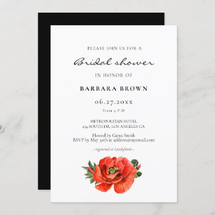 Red poppy watercolor bridal shower invitation