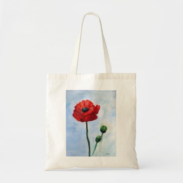 Red Poppy Watercolor Budget Tote (Front)