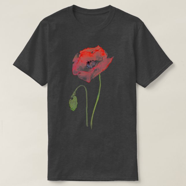 Red Poppy Watercolor Floral  T-Shirt (Design Front)