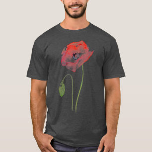 Red Poppy Watercolor Floral  T-Shirt