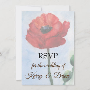 Red Poppy Watercolor RSVP Photo Card
