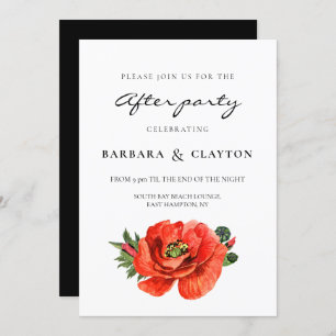 Red poppy watercolor wedding after party invitation