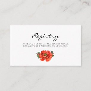Red poppy watercolor wedding registry card