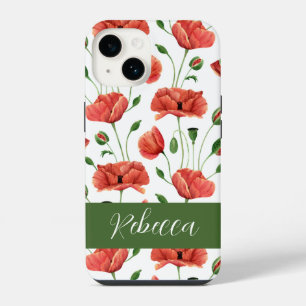 Red Poppy Watercolor Wildflower Name iPhone 14 Case