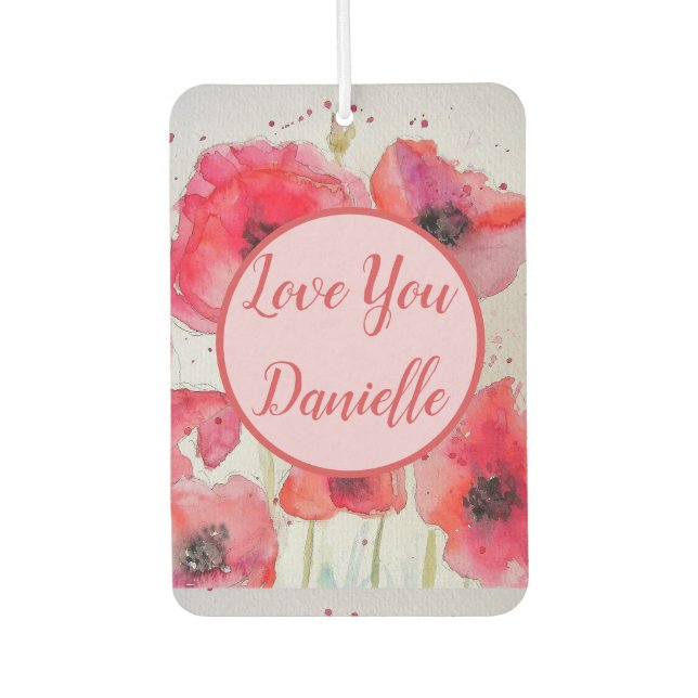 Red Poppy Watercolour Flower Car Air Freshener (Front)