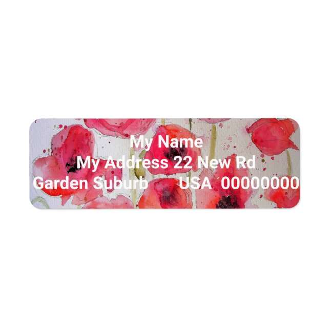 Red Poppy Watercolour Flower Return Address Labels (Front)