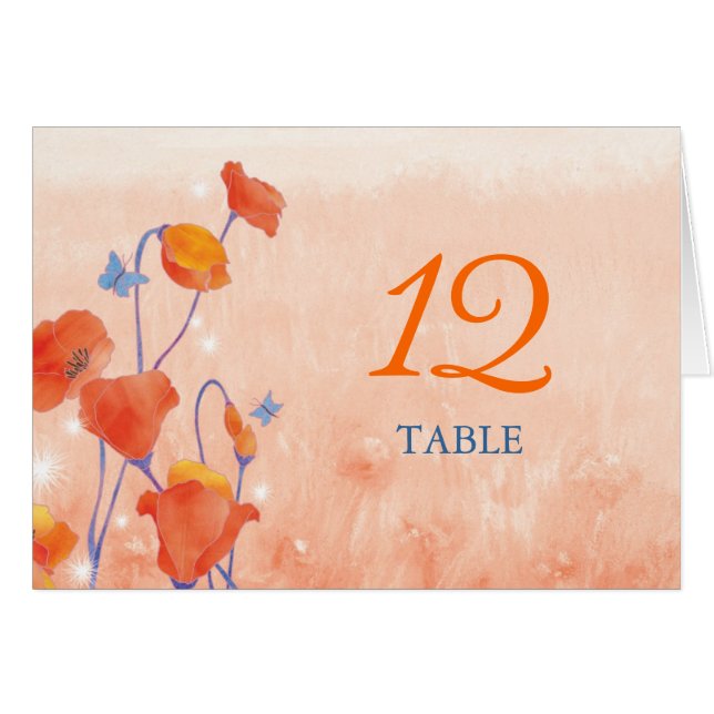 Red Poppy Wedding Table Number Card (Front Horizontal)