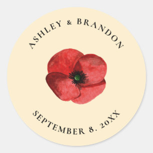 Red Poppy Wildflower Custom Wedding Favour Classic Round Sticker