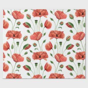 Red Poppy Wildflower Watercolor Wrapping Paper