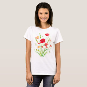 Red Poppy Wildflowers poppies flowers Vintage T-Shirt
