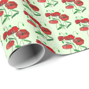 Red Poppy Wrapping Paper - Custom Colour