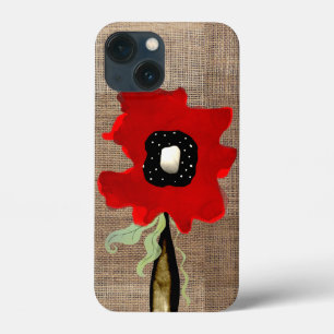 Red poppy yute organic brown gingham Rupydetequila iPhone 13 Mini Case