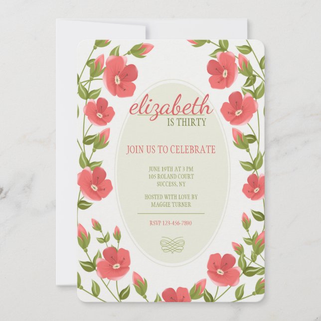 Red Posies Invitation (Front)