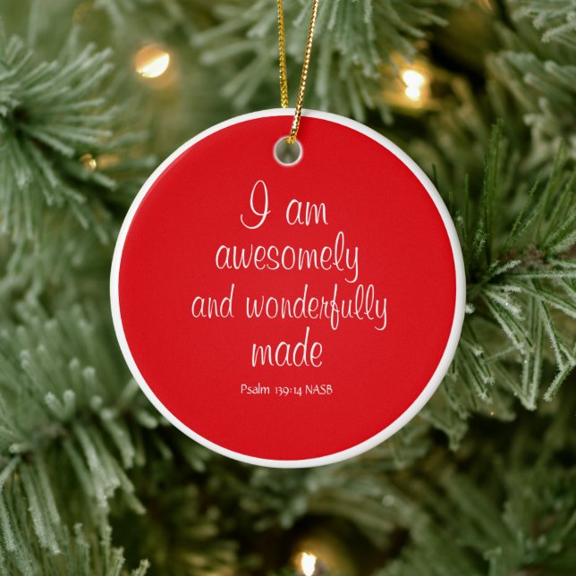 Red Positive Biblical Affirmation Circle Ceramic Ornament (Tree)