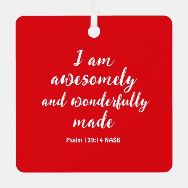 Red Positive Biblical Affirmation Square Metal Tree Decoration (Front)