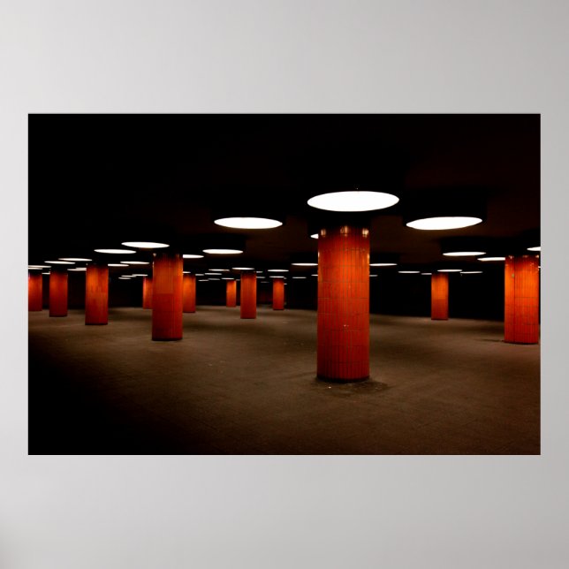 RED POST UNDER CEILING LIGHT AT NIGHT POSTER (Front)