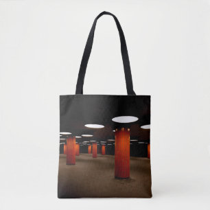 RED POST UNDER CEILING LIGHT AT NIGHT TOTE BAG