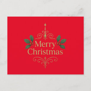 Red Postcard - Merry Christmas Gold Design