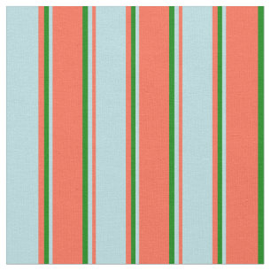 Red, Powder Blue & Green Coloured Stripes Pattern Fabric
