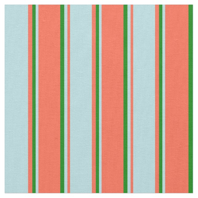 Red, Powder Blue & Green Coloured Stripes Pattern Fabric (Close Up)