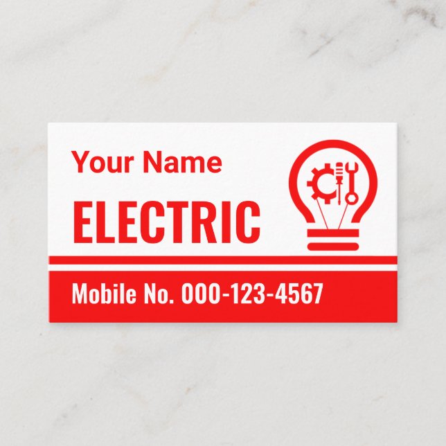 Red Power Lines Electrical Bulb Business Card (Front)