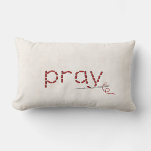 red PRAY text stitch with needle Lumbar Cushion