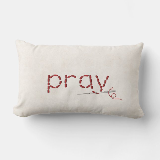 red PRAY text stitch with needle Lumbar Cushion (Front)