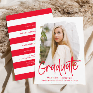 Red   Preppy Script Photo Graduation Party Invitation