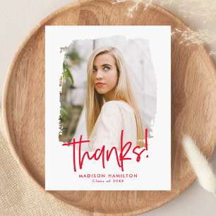 Red Preppy Script Photo Graduation Thank You Postcard
