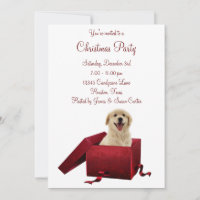 Red Present Puppy Christmas Party Invitations