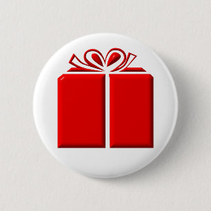 Red present with bow 6 cm round badge