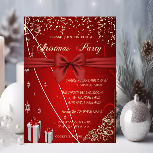Red Presents,Bow,Confetti Company Christmas Party Invitation