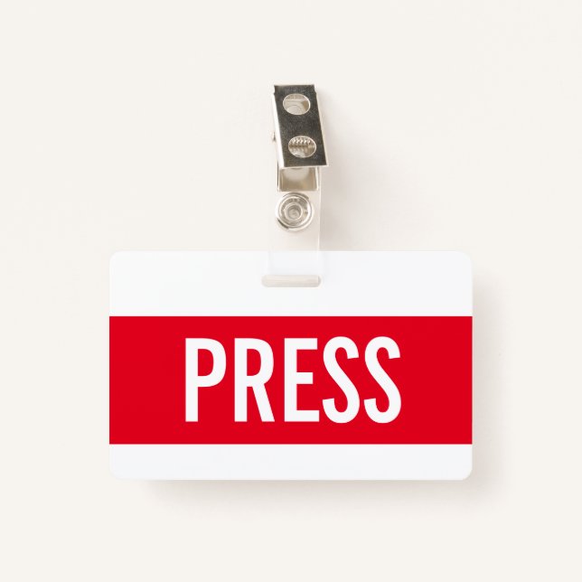 Red Press All Access Pass Horizontal ID Badge (Front with Clip)