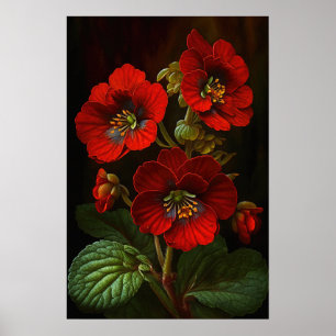 Red Primrose Flowers Art Print Poster