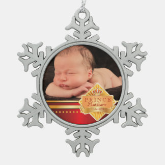 Red Prince Baby Boy Photo Christmas Snowflake Pewter Christmas Ornament
